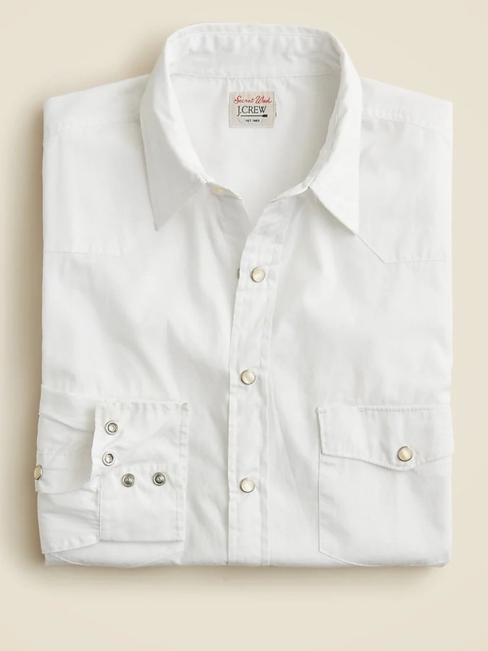 J.Crew Secret Wash Lightweight Cotton Poplin Western Shirt Snap White Size XL
